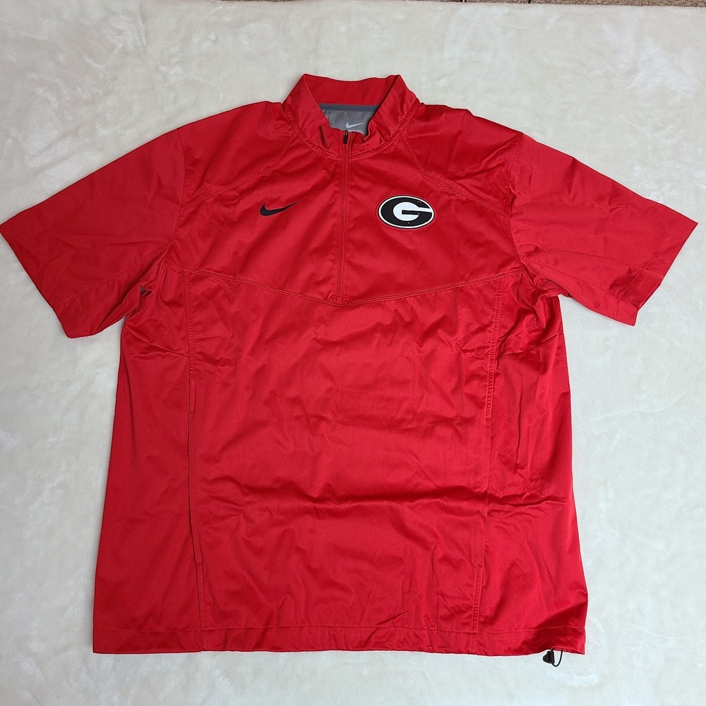 Georgia Bulldogs Nike 1/4 Zip Windbreaker Jacket Shirt Men L Red Baseball Vented